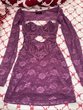 Outcast Plum Lace Long Sleeve Cutout Bodycon Dress